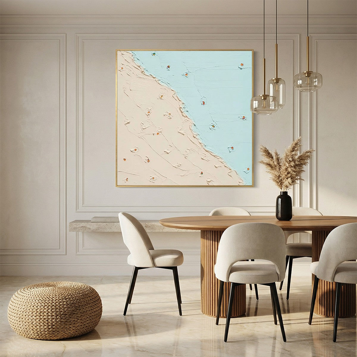 COASTAL DAYDREAM: Textured impasto original painting, abstract beach wall art, beige & blue.