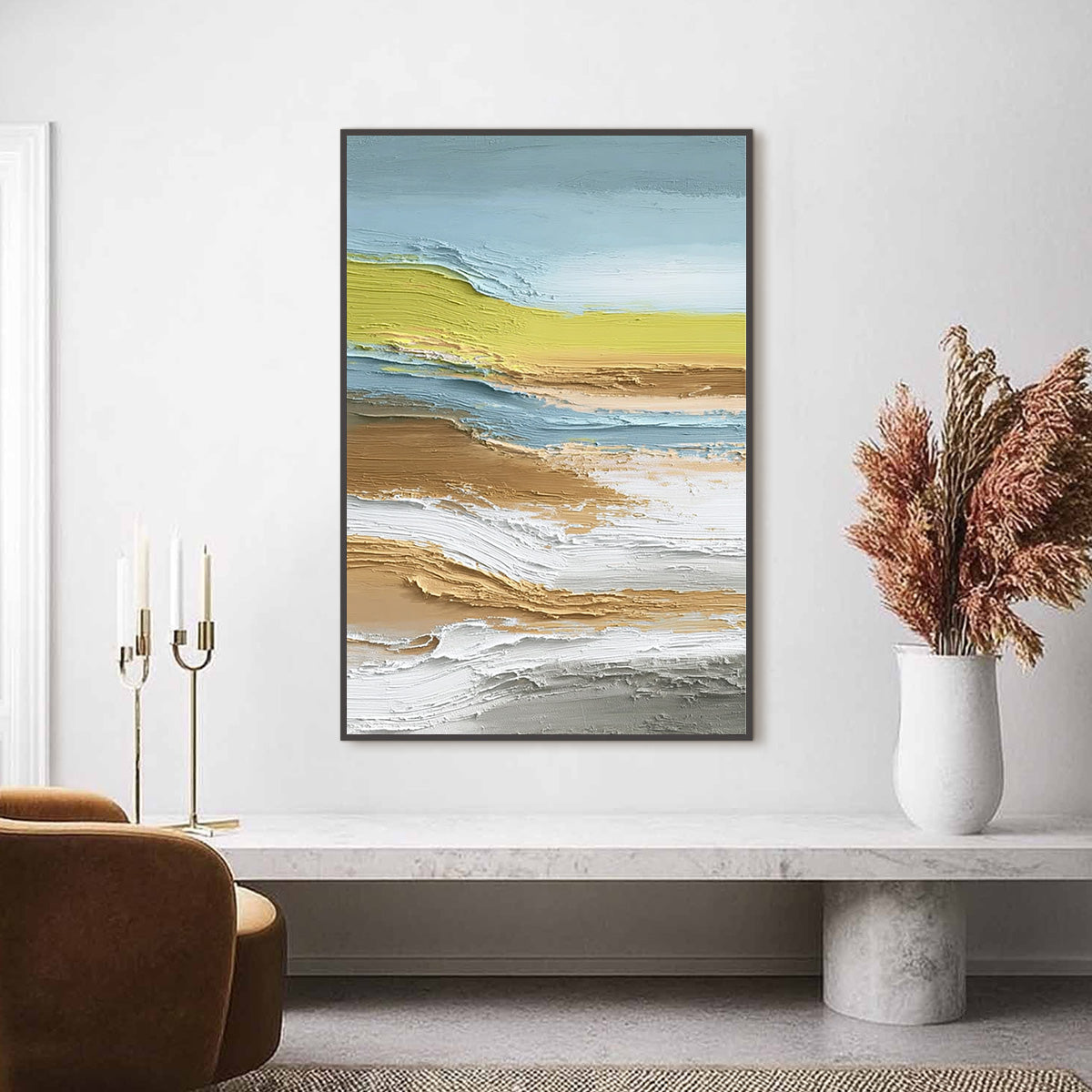 COASTAL DRIFT: Vertical Textured Abstract Coastal Landscape Painting