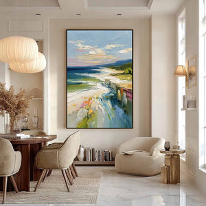 COASTAL EMBRACE: Textured Impasto Seascape Oil Painting for Wall Decor