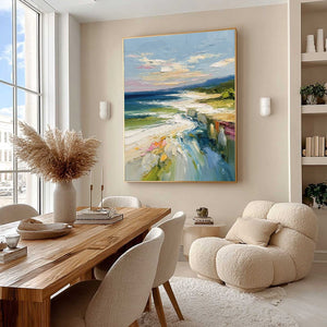 COASTAL EMBRACE: Textured Impasto Seascape Oil Painting for Wall Decor