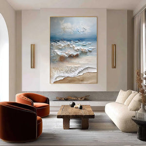 COASTAL EMBRACE: Textured Impasto Seascape Oil Painting