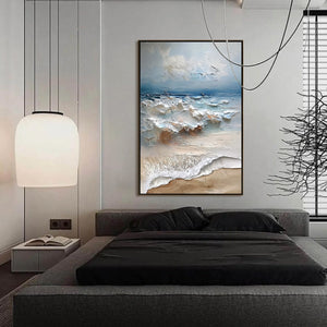COASTAL EMBRACE: Textured Impasto Seascape Oil Painting
