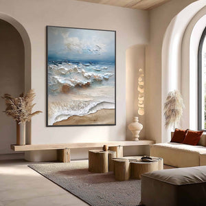 COASTAL EMBRACE: Textured Impasto Seascape Oil Painting