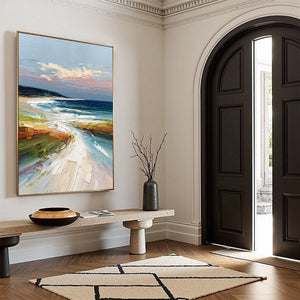COASTAL EMBRACE: Textured Impasto Seascape Oil Painting