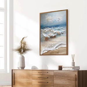 COASTAL EMBRACE: Textured Impasto Seascape Oil Painting