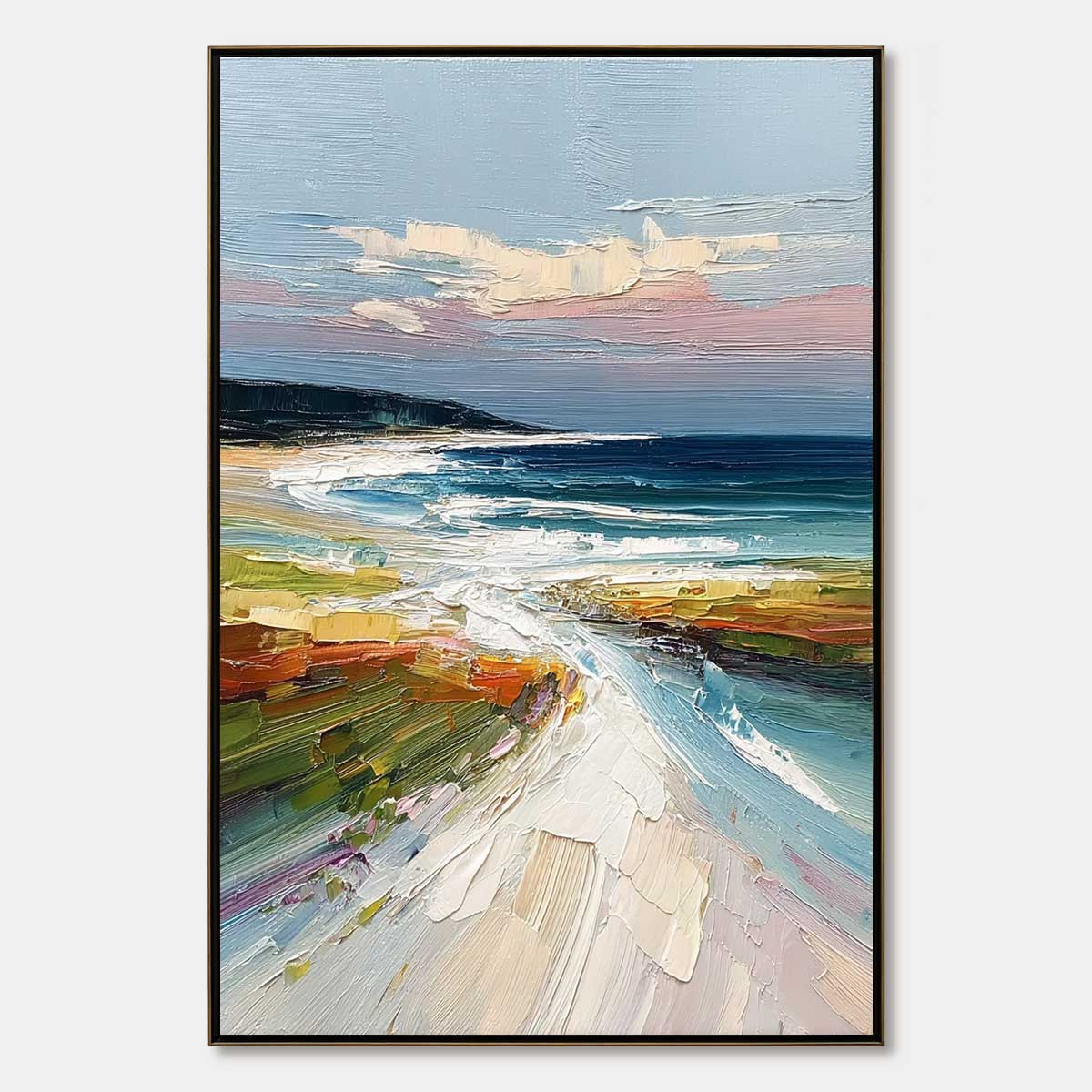 COASTAL EMBRACE: Textured Impasto Seascape Oil Painting