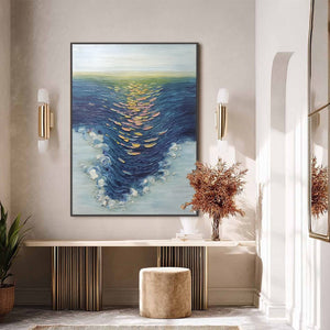 COASTAL GLOW: Textured Impasto Ocean Sunset Abstract Oil Painting