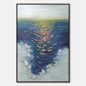 COASTAL GLOW: Textured Impasto Ocean Sunset Abstract Oil Painting