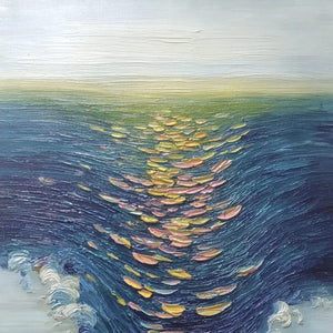 COASTAL GLOW: Textured Impasto Ocean Sunset Abstract Oil Painting
