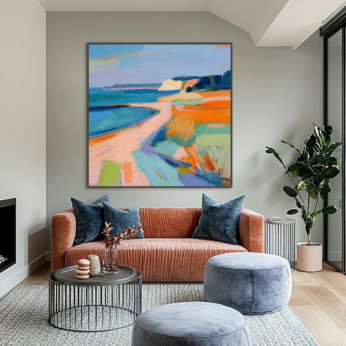 COASTAL GLOW: Textured Impasto Seascape Oil Painting for Coastal Decor