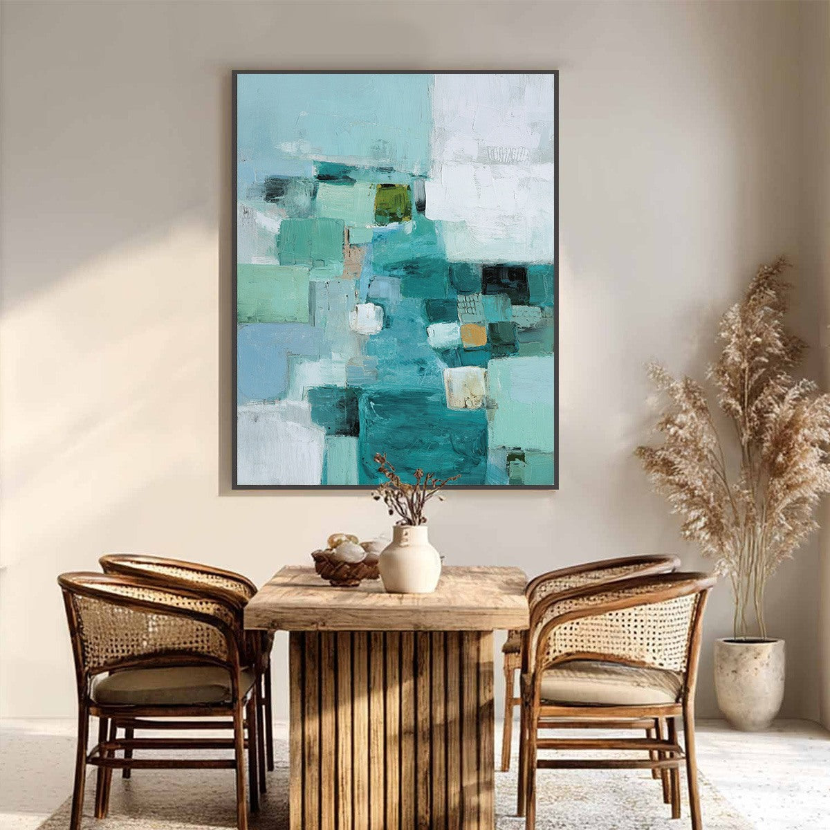 COASTAL MOSAIC: Textured Abstract Painting in Teal and Blue