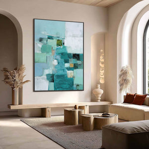 COASTAL MOSAIC: Textured Abstract Painting in Teal and Blue