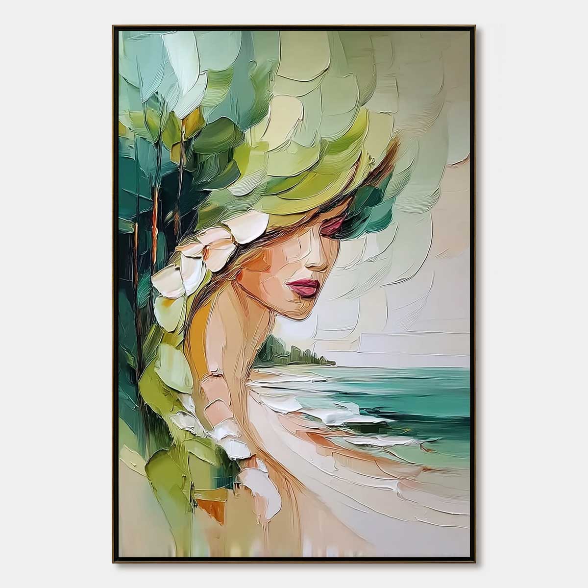 COASTAL MUSE: Textured Impasto Portrait Painting of a Woman by the Sea