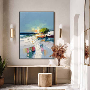 COASTAL PATH: Textured Palette Knife Abstract Seascape Painting