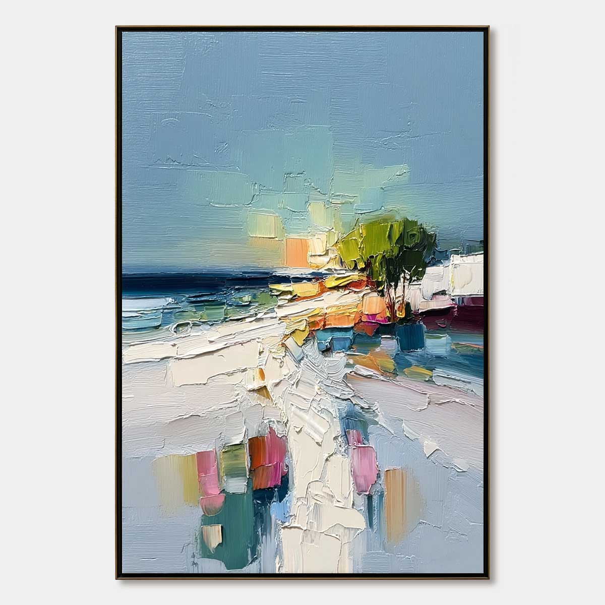 COASTAL PATH: Textured Palette Knife Abstract Seascape Painting