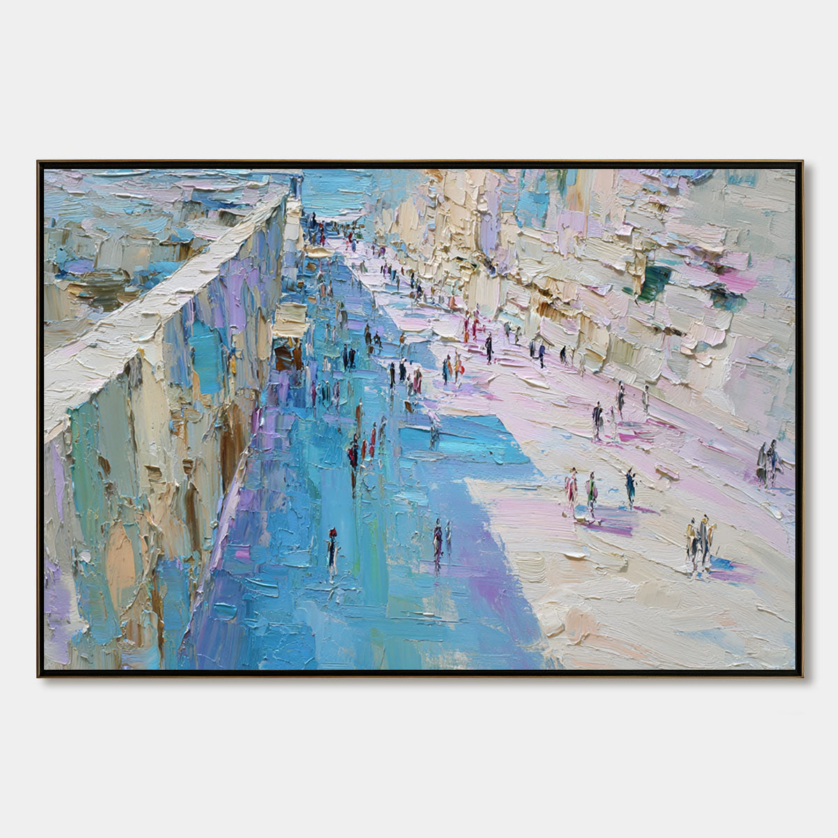 COASTAL PROMENADE: Textured Palette Knife Cityscape Painting of a Seaside Stroll