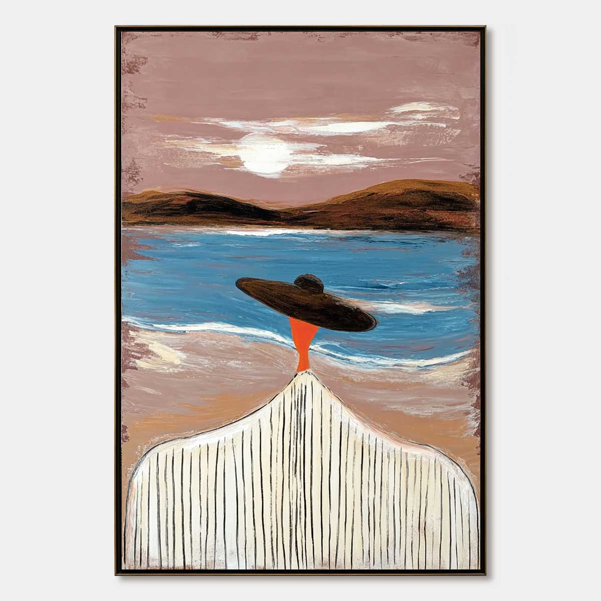 COASTAL REVERIE: Modern Wabi Sabi Style Figurative Beach Painting