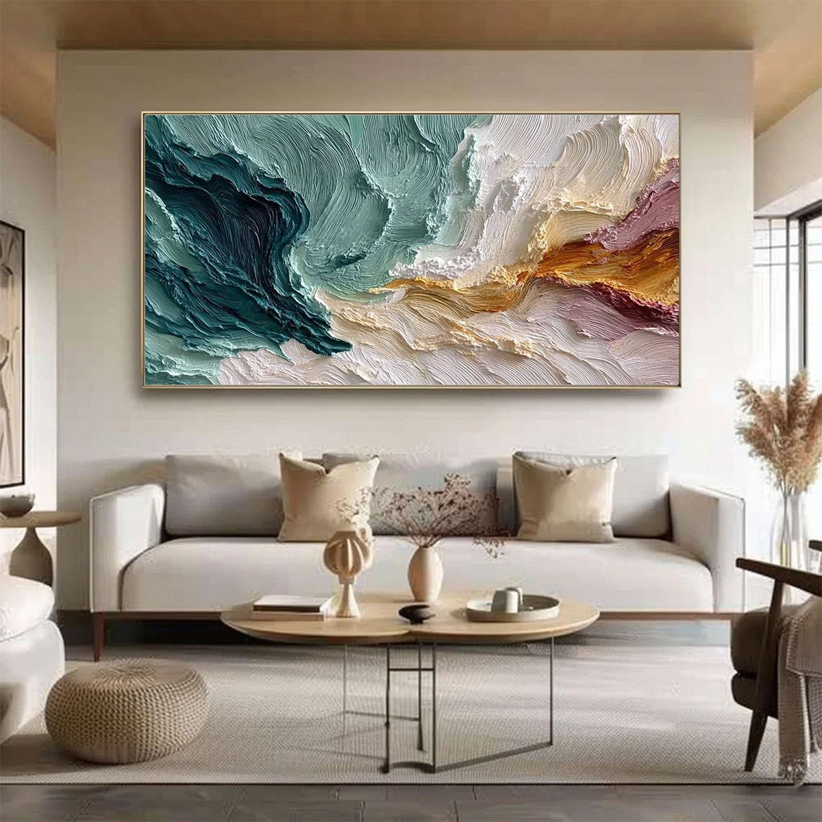 COASTAL RHYTHM: Large Horizontal Textured Impasto Ocean Painting