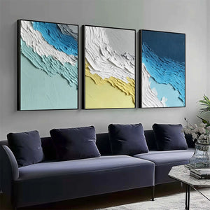 COASTAL RHYTHM abstract triptych original wall art, impasto handmade painting