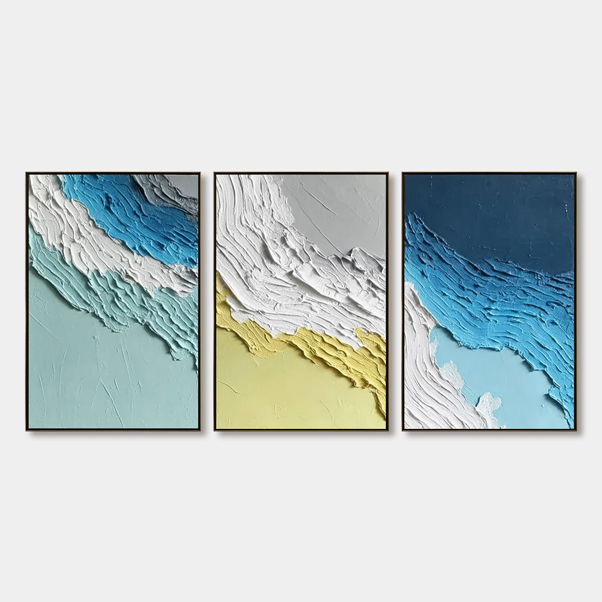 COASTAL RHYTHM: Textured Abstract Triptych of a Serene Seascape