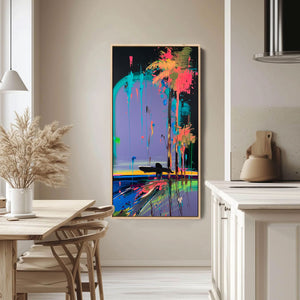 COASTAL RUSH: Vibrant Abstract Surfer and Palm Tree Oil Painting