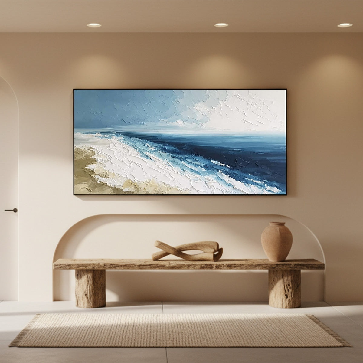 COASTAL SERENITY: Large Textured Impasto Seascape Oil Painting