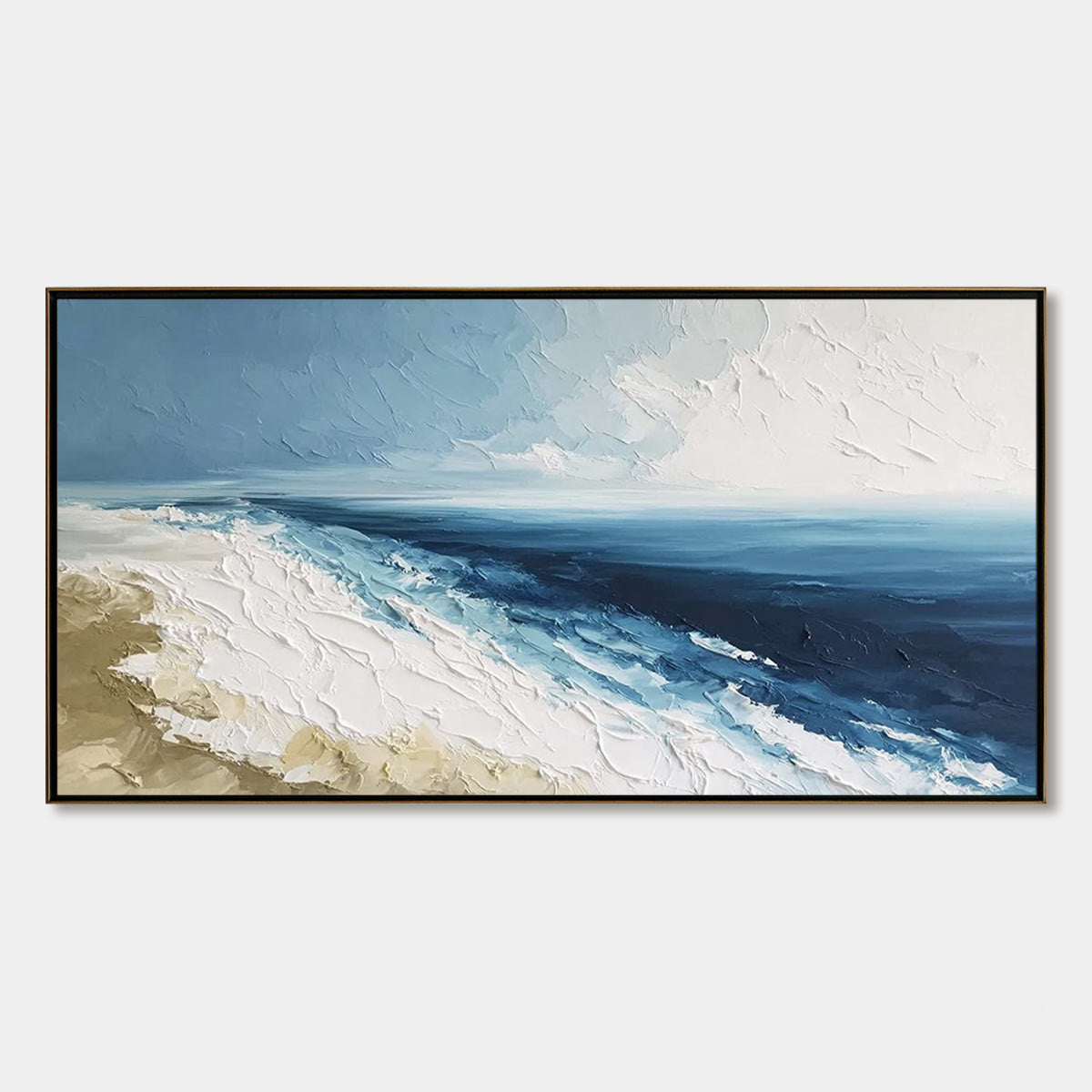 COASTAL SERENITY: Large Textured Impasto Seascape Oil Painting