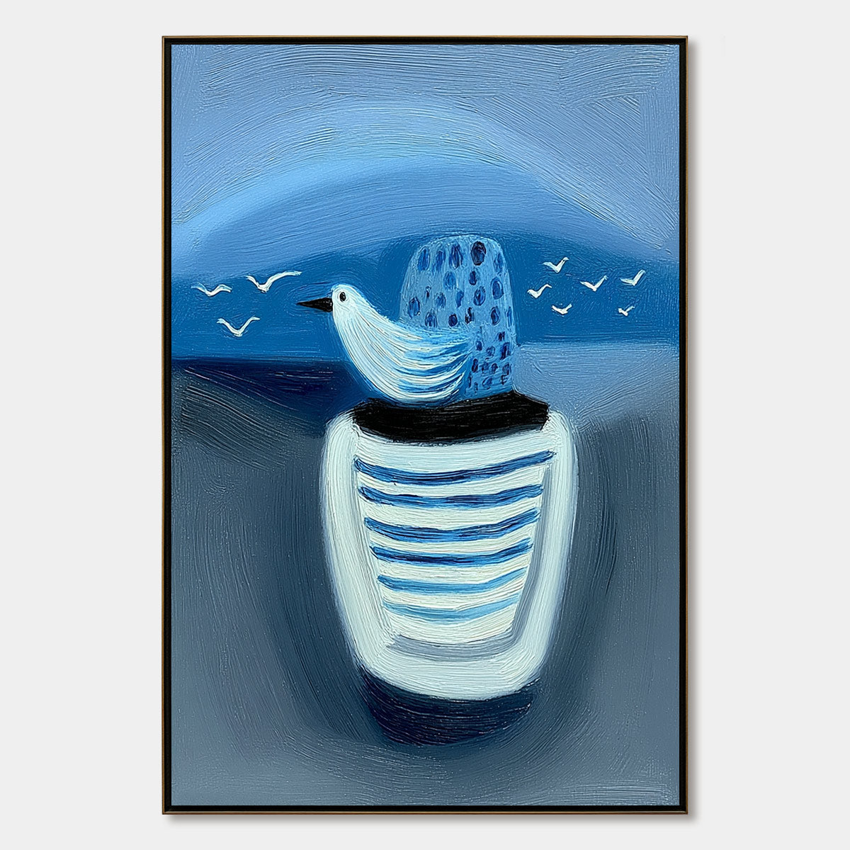COASTAL SOLITUDE: Textured Minimalist Seascape Painting of Coastal Contemplation