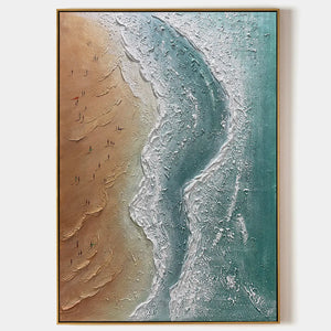 Textured Beach Painting, Ocean View, Beige, Blue, Living Room, Bedroom