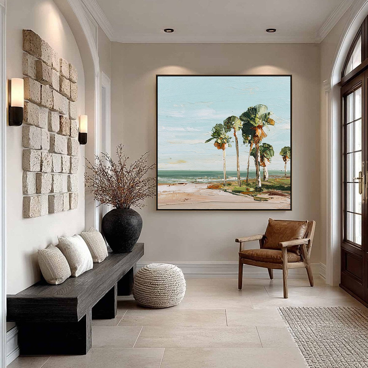 COASTAL TEXTURES: Impasto Palette Knife Palm Tree Painting