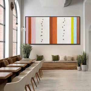 COLOR CADENCE: Textured impasto stripe original abstract wall art, terracotta, pink, yellow
