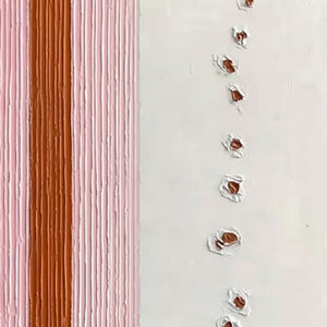Modern abstract impasto wall art: textured terracotta, pink stripes, crater details.