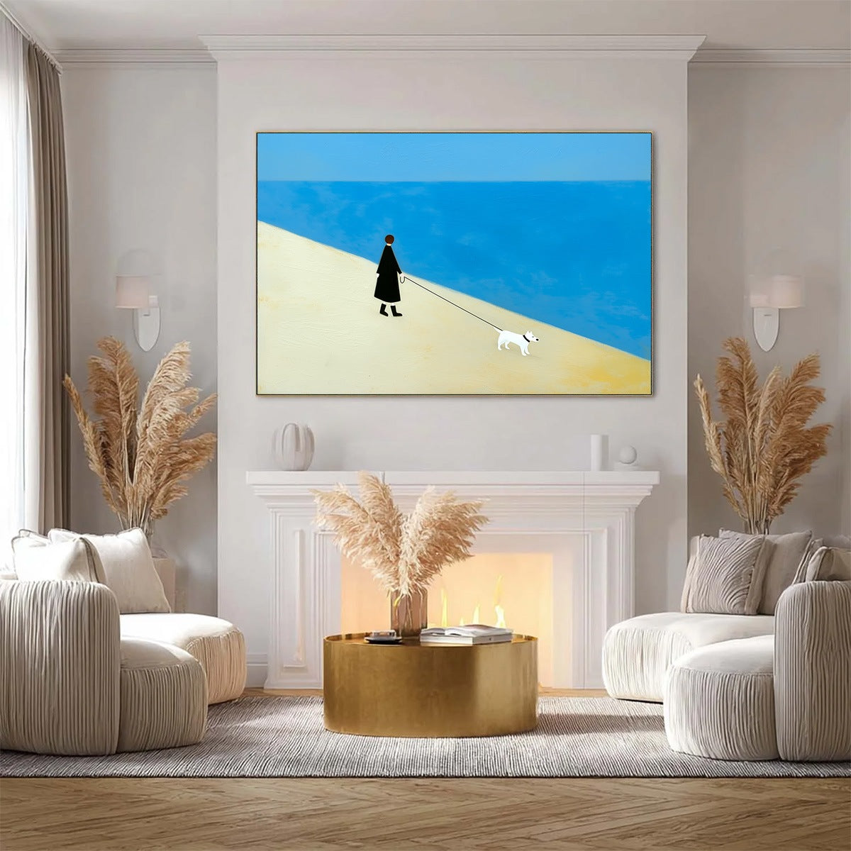 COMPANION: Textured Minimalist Painting of a Seaside Stroll