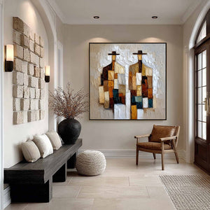 COMPANIONS: Heavy Texture Abstract Figurative Palette Knife Oil Painting