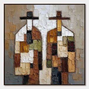 COMPANIONS: Textured Abstract Figurative Impasto Painting