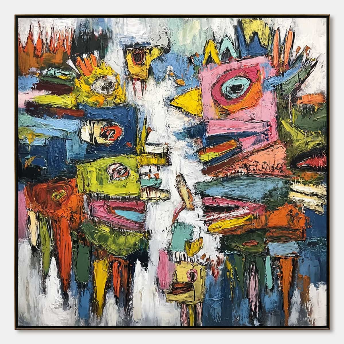 CONCRETE CARNIVAL: Large Colorful Abstract Impasto Wall Art