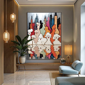CONCRETE CARNIVAL: Textured Abstract Cityscape Painting with Whimsical Figures