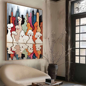 CONCRETE CARNIVAL: Textured Abstract Cityscape Painting with Whimsical Figures