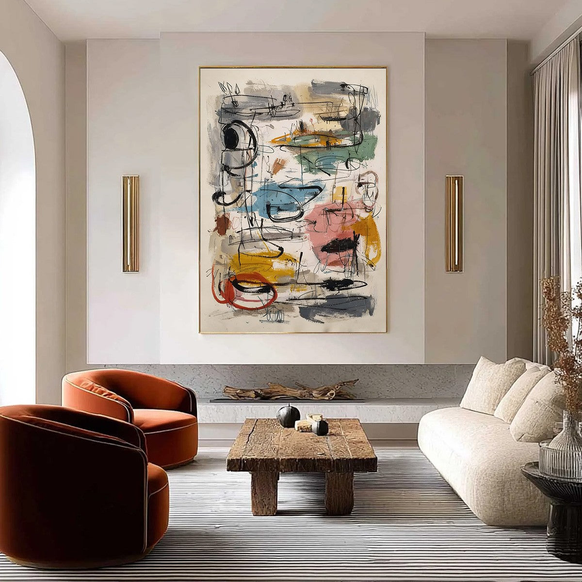 CONCRETE JUNGLE SYMPHONY: Large Vertical Colorful Abstract Wall Art