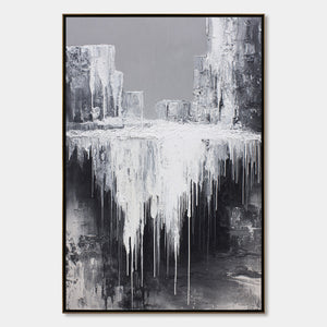 CONCRETE CASCADE: Textured Black and White Abstract Cityscape