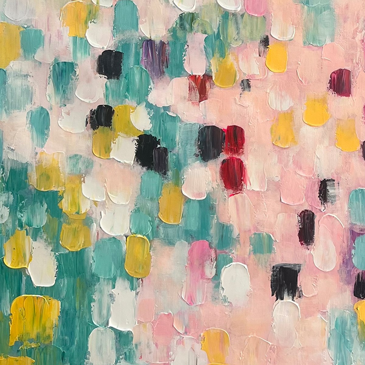 CONFETTI DREAM: Abstract Colorful Oil Painting in Pink, Teal, and Gold