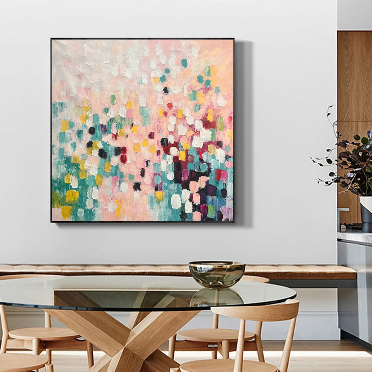 Confetti Dream: Abstract Colorful Oil Painting Canvas Wall Art Decor in Pink, Teal & Gold