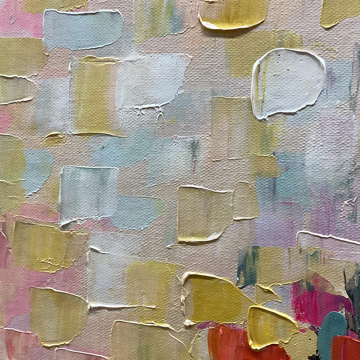 CONFETTI GARDEN: Abstract Floral Painting in Pink, Yellow, and Teal, Panoramic Canvas, Modern Wall Art