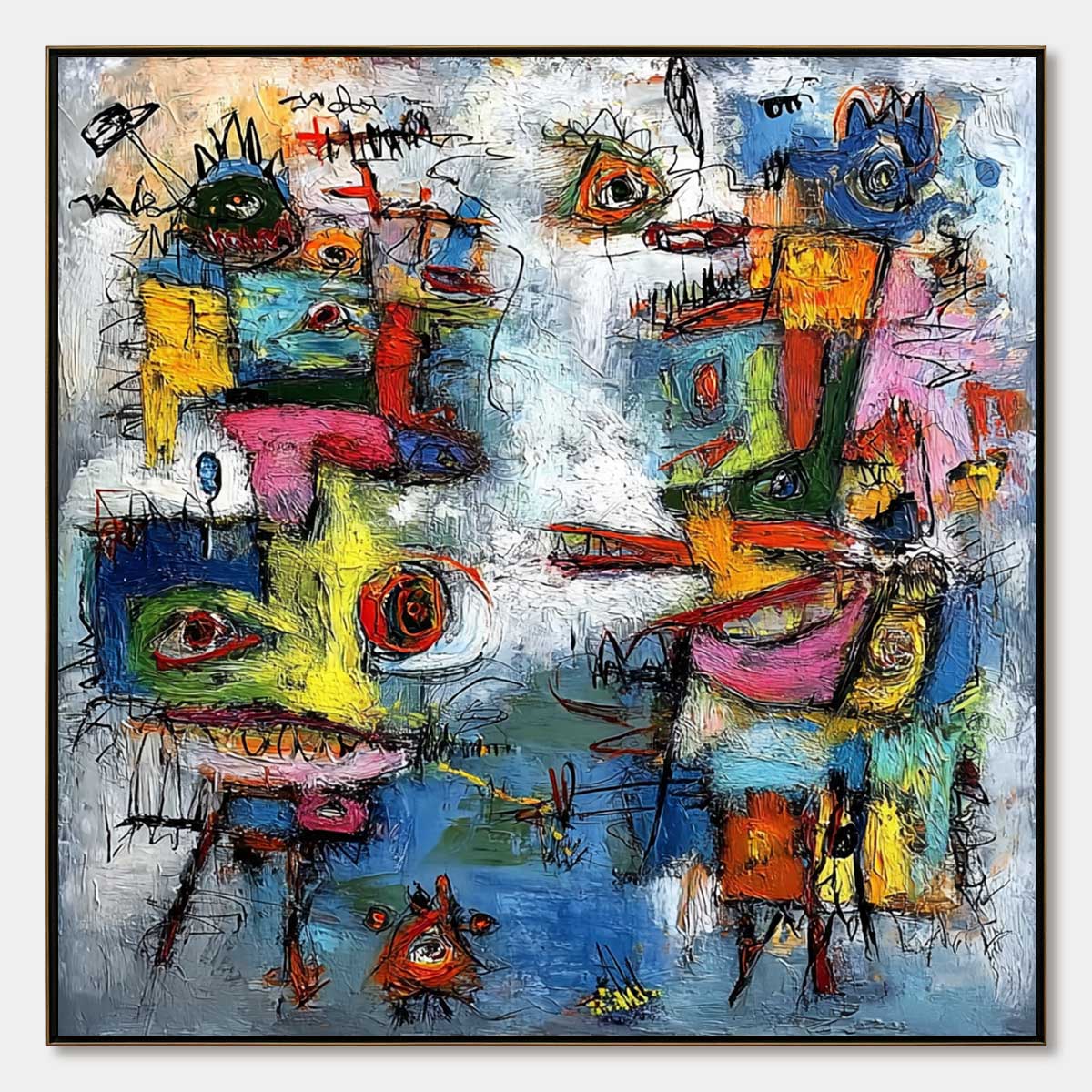CONFRONTATION: Vibrant Abstract Figurative Expressionist Painting