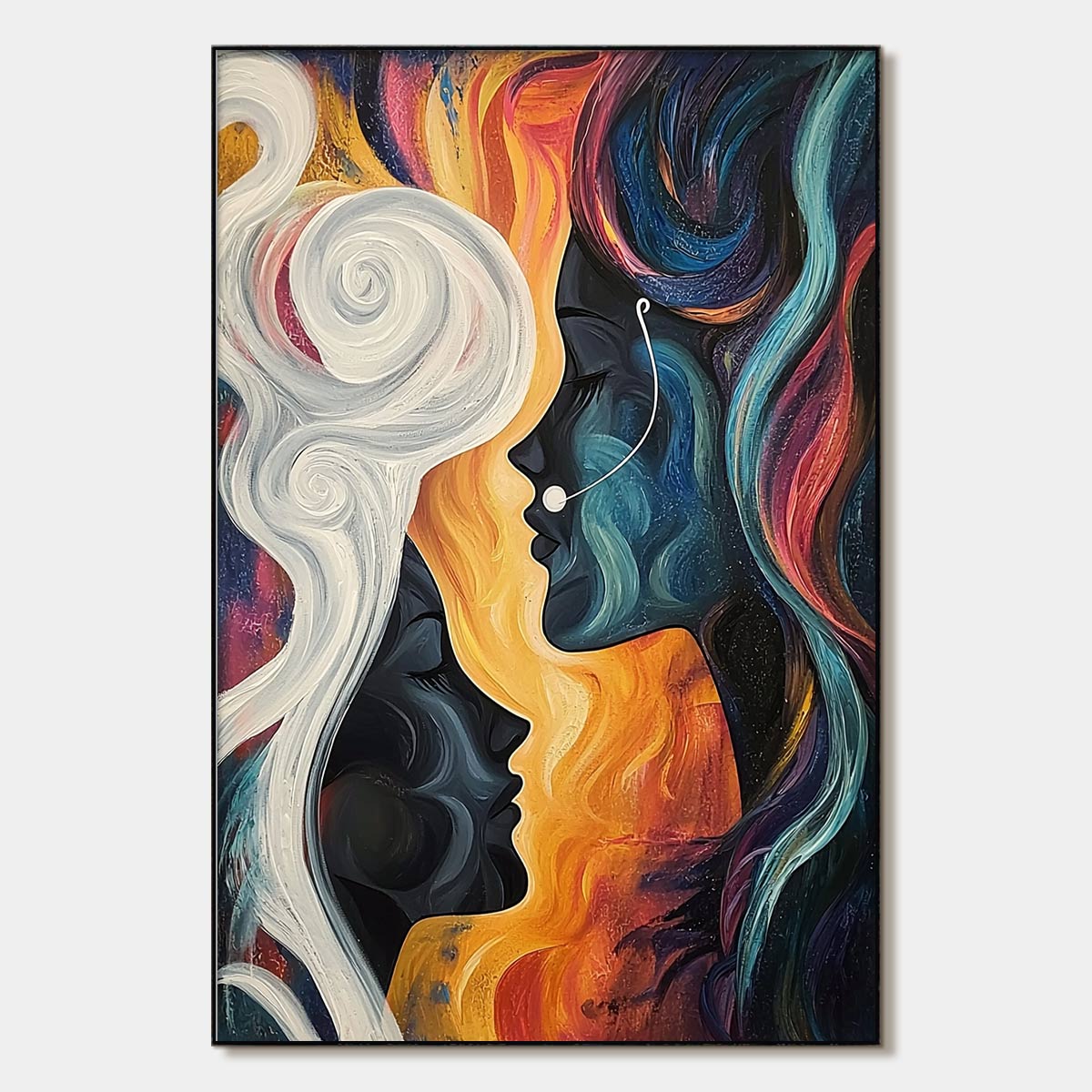 Connected Souls: Original Figurative Oil Painting - Two Faces, Emotional Wall Art Decor