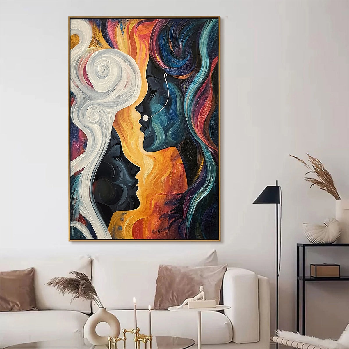 Connected Souls: Original Figurative Oil Painting - Two Faces, Emotional Wall Art Decor