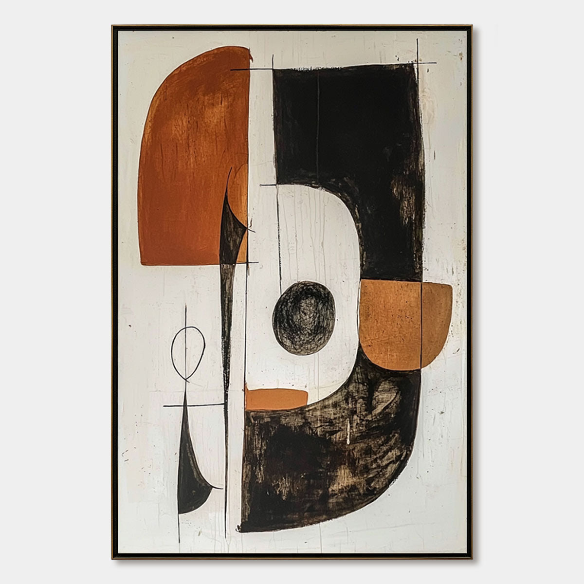 Construct: Original Modern Abstract Oil Painting - Black Brown Vertical Wall Art Decor
