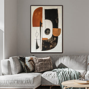 Construct: Original Modern Abstract Oil Painting - Black Brown Vertical Wall Art Decor