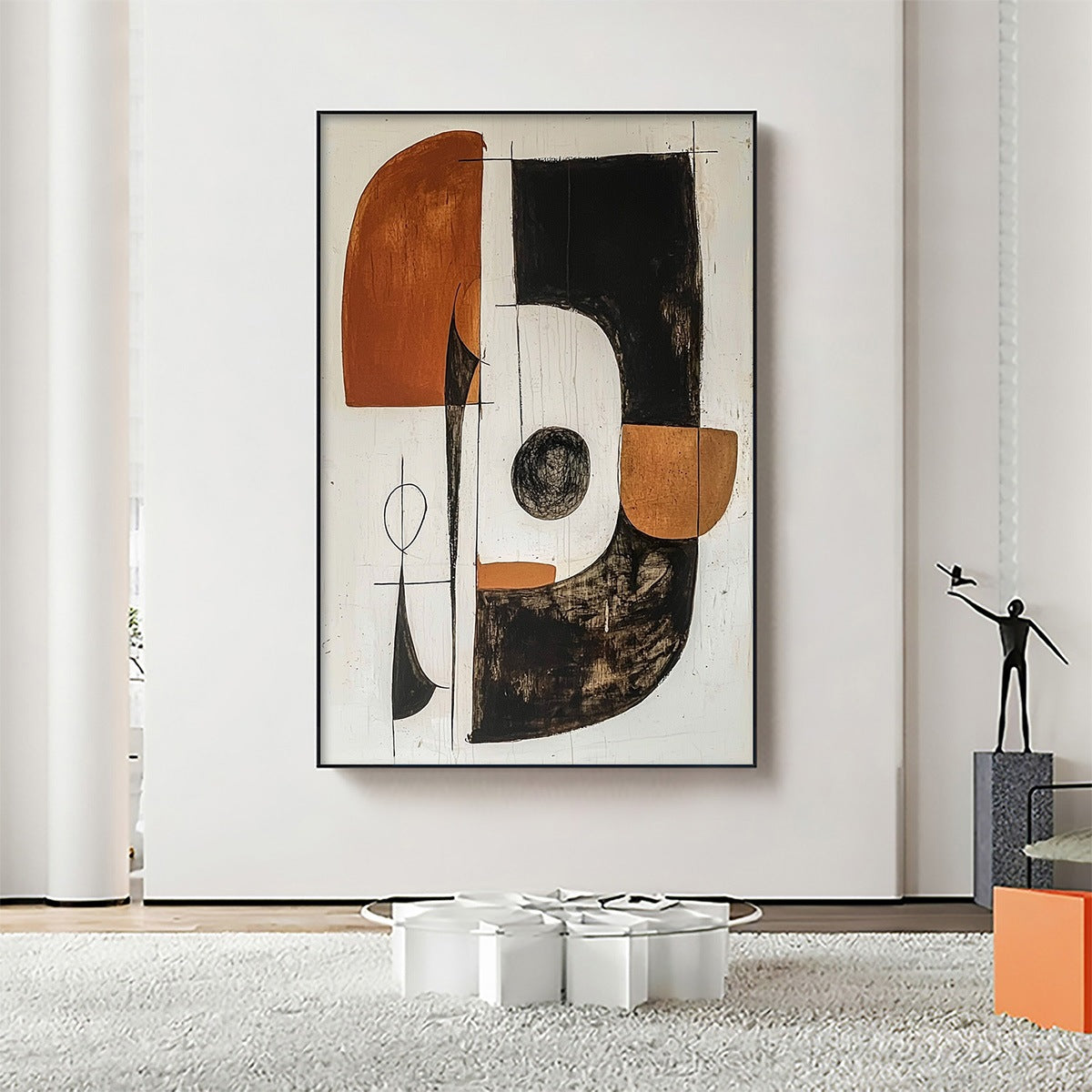 Construct: Original Modern Abstract Oil Painting - Black Brown Vertical Wall Art Decor