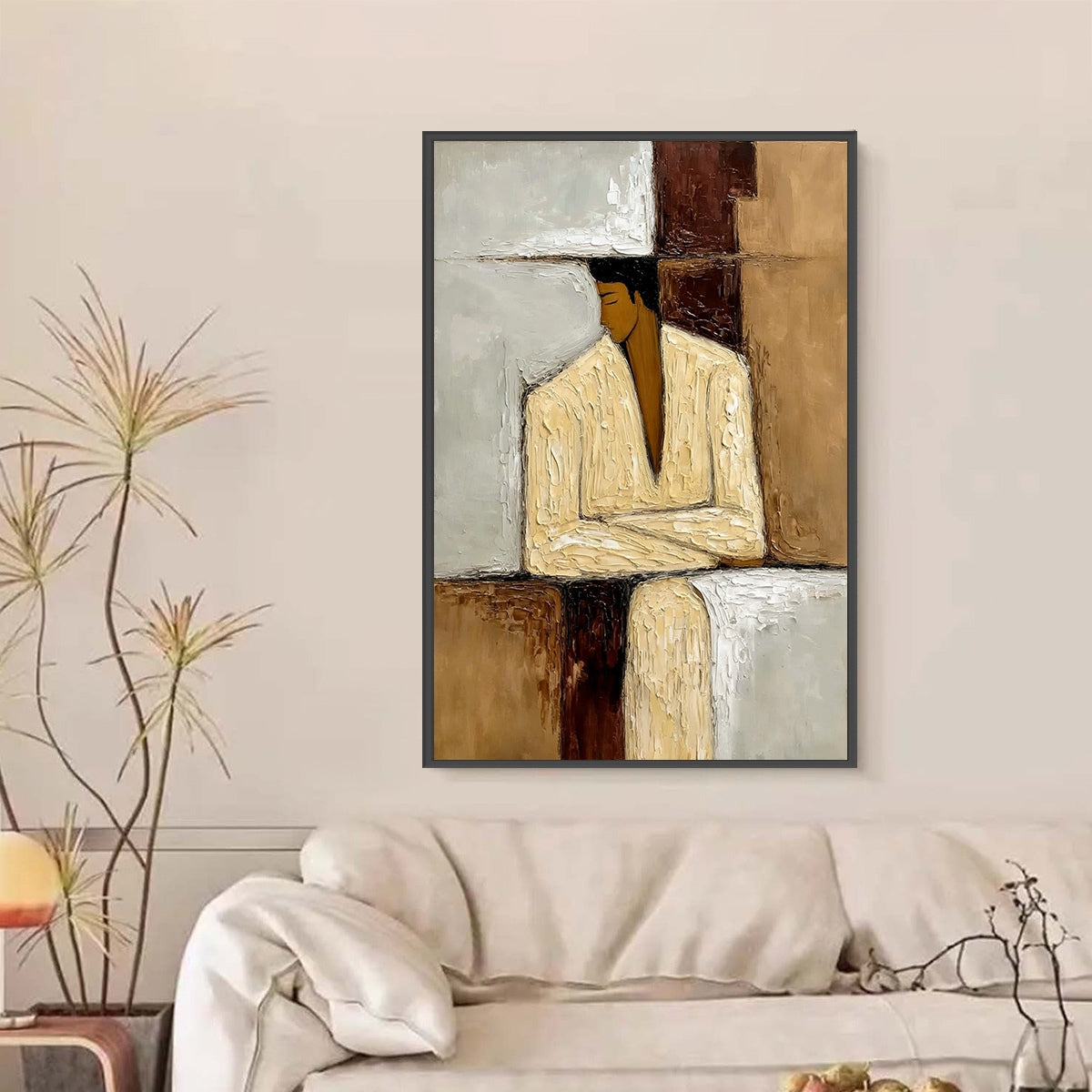 CONTEMPLATION: Textured Abstract Figurative Portrait Oil Painting